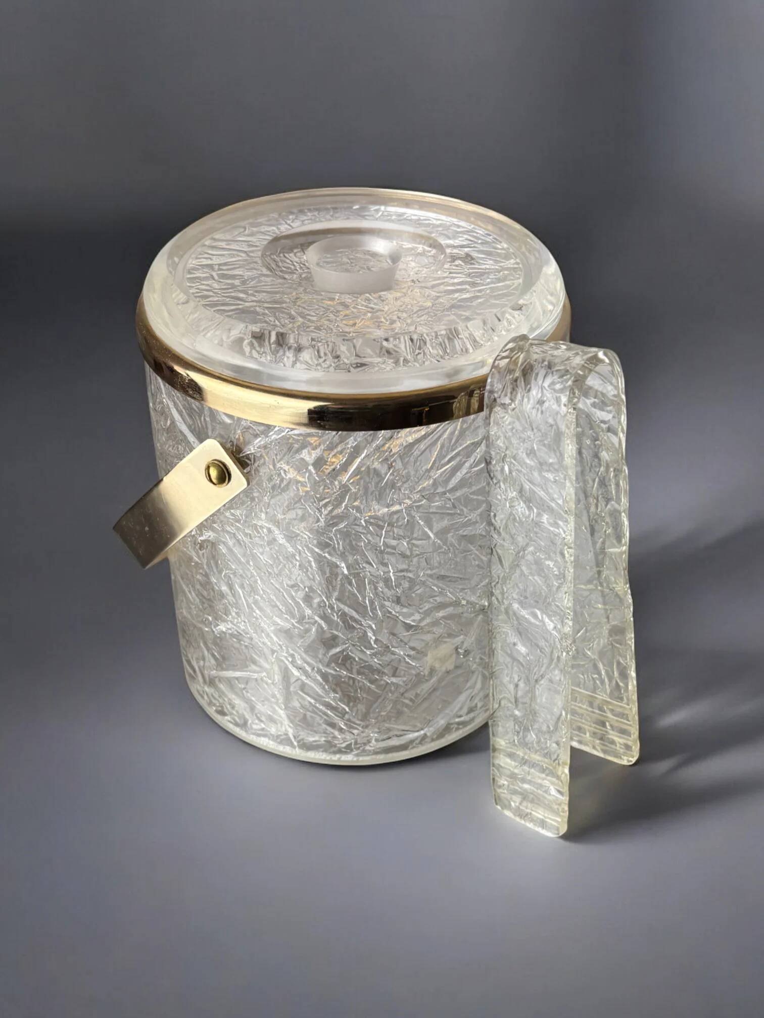 Dior style lucite ice bucket with tongs, Italy, 1970s