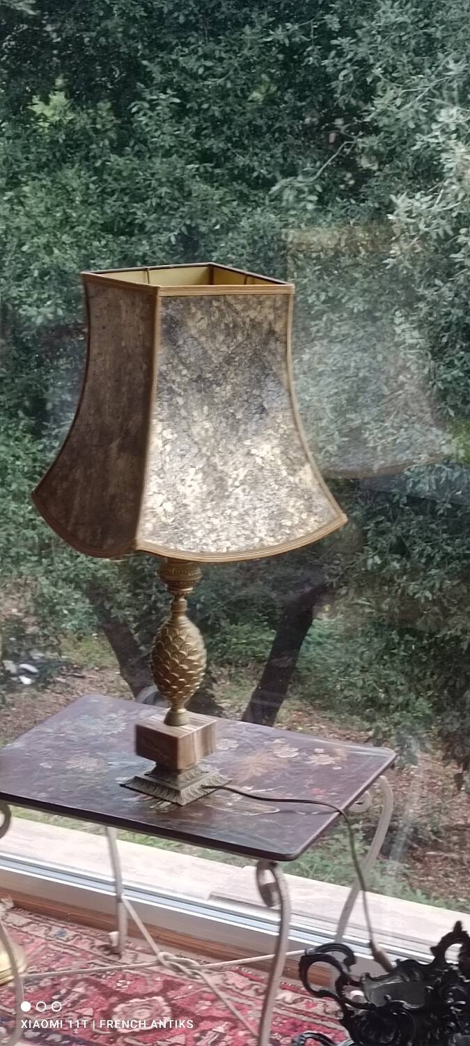 Bronze and marble pineapple lamp, vintage 1960s/70s.