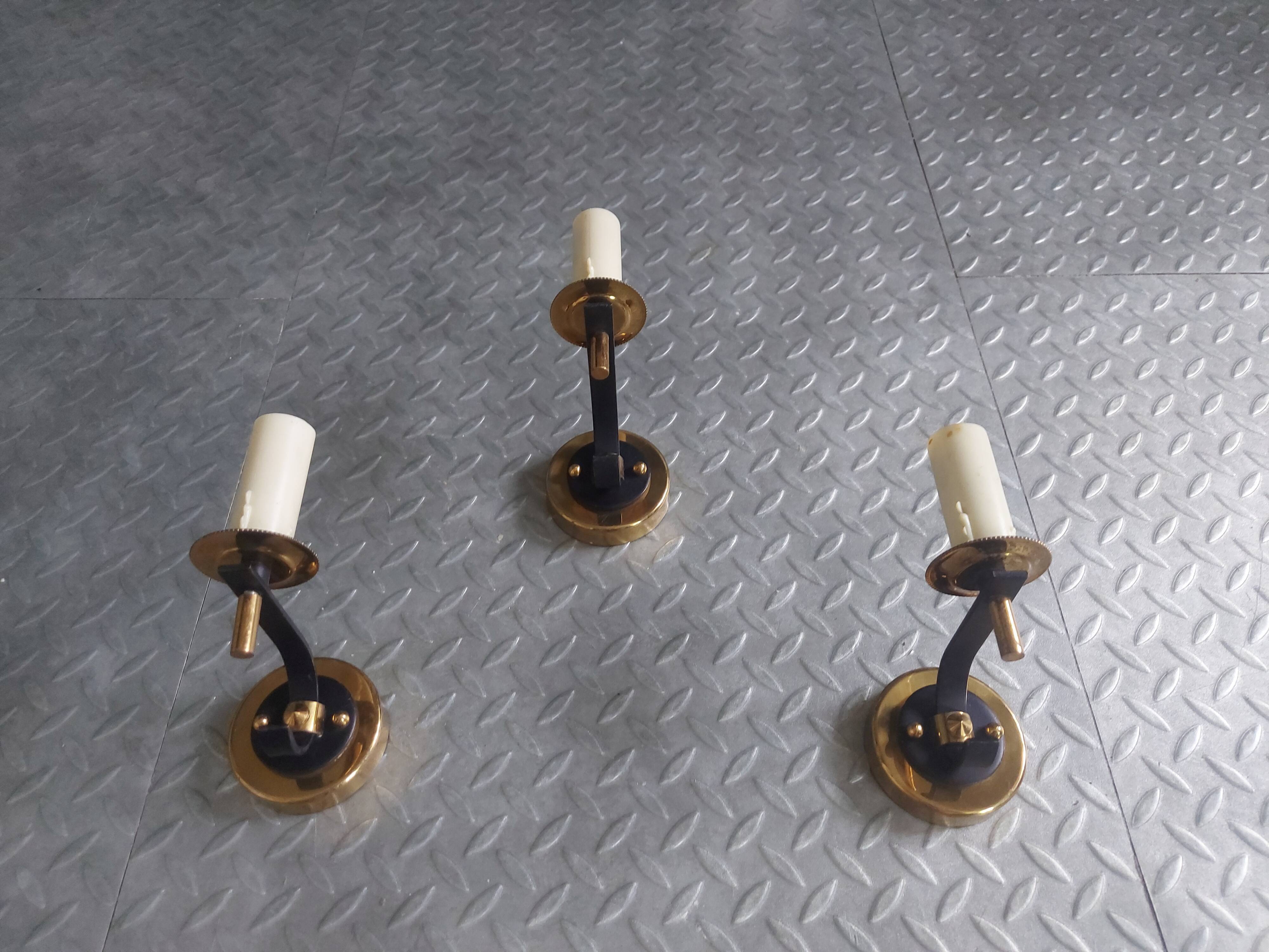 3 brass sconces with lampshade, 50