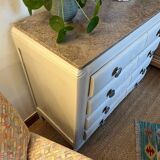 Vintage art deco chest of drawers in wood and marble mustache foot