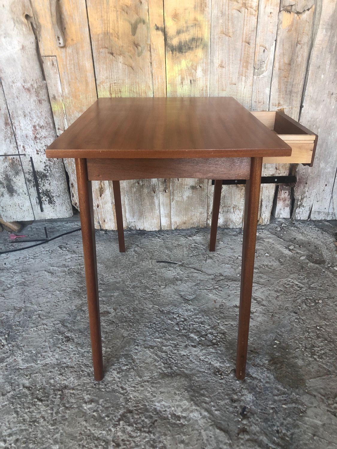 Old scandinavian wooden desk compass feet + drawer 70s vintage