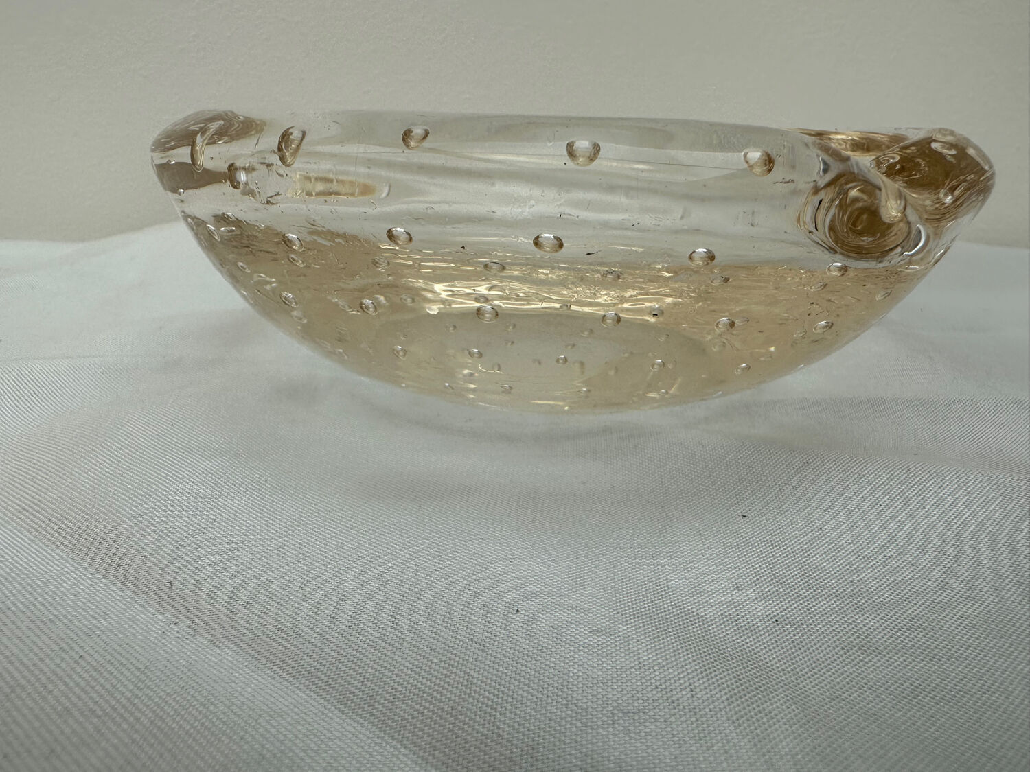 Daum Nancy France ashtray apricot color Cristal Bulles