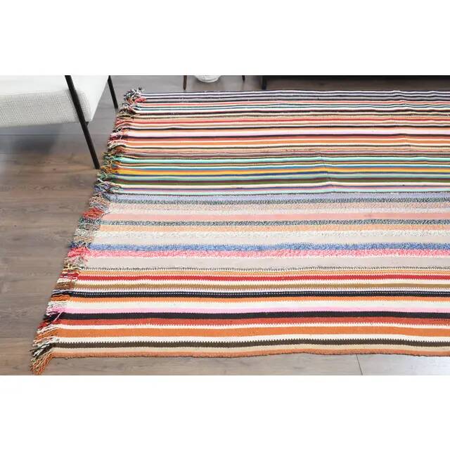 Vintage Turkish Oushak Handmade Wool Cotton Orange Area Rug 201x359