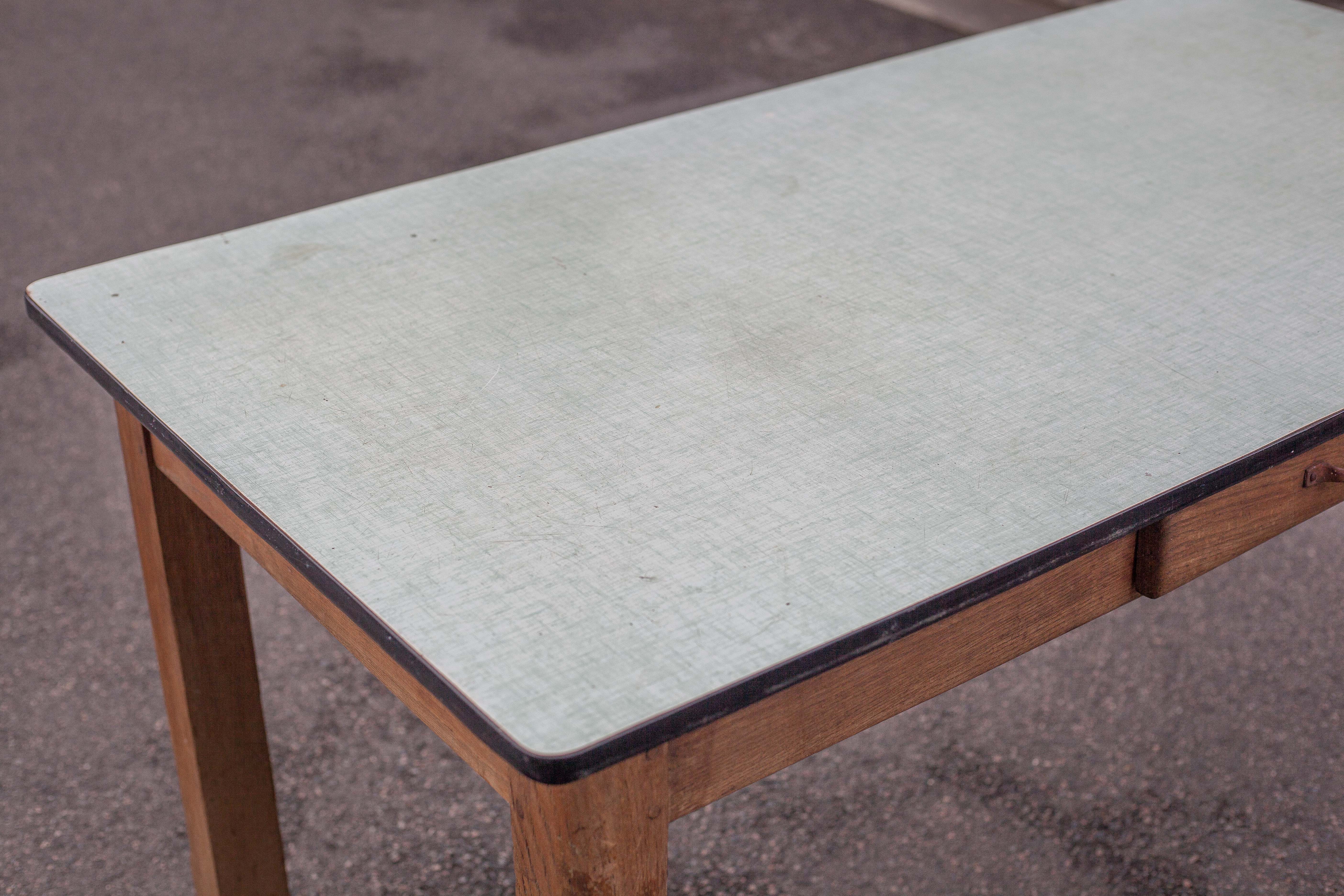 Wooden table formica top green vintage water