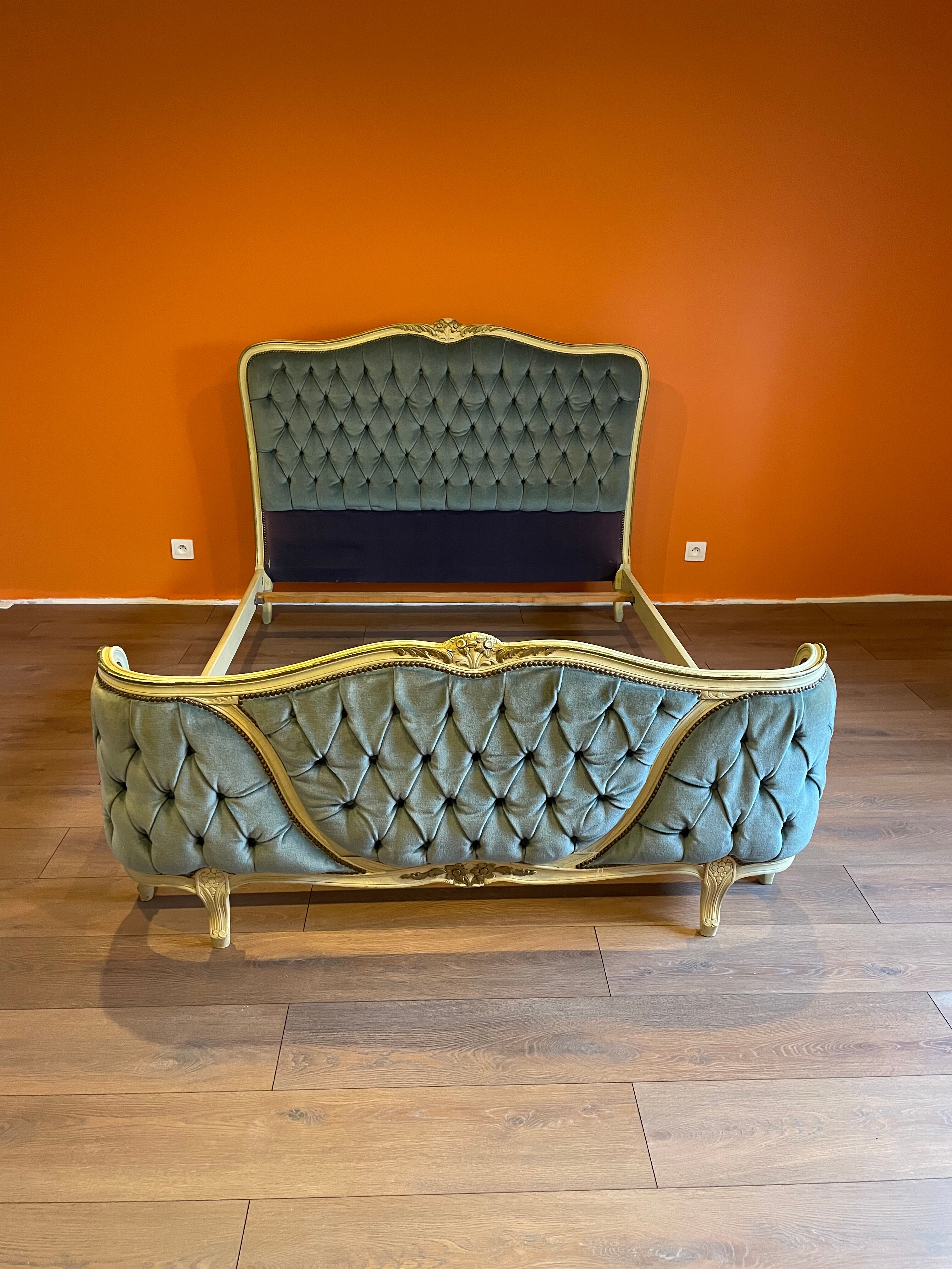 Upholstered bed Louis XVI blue style