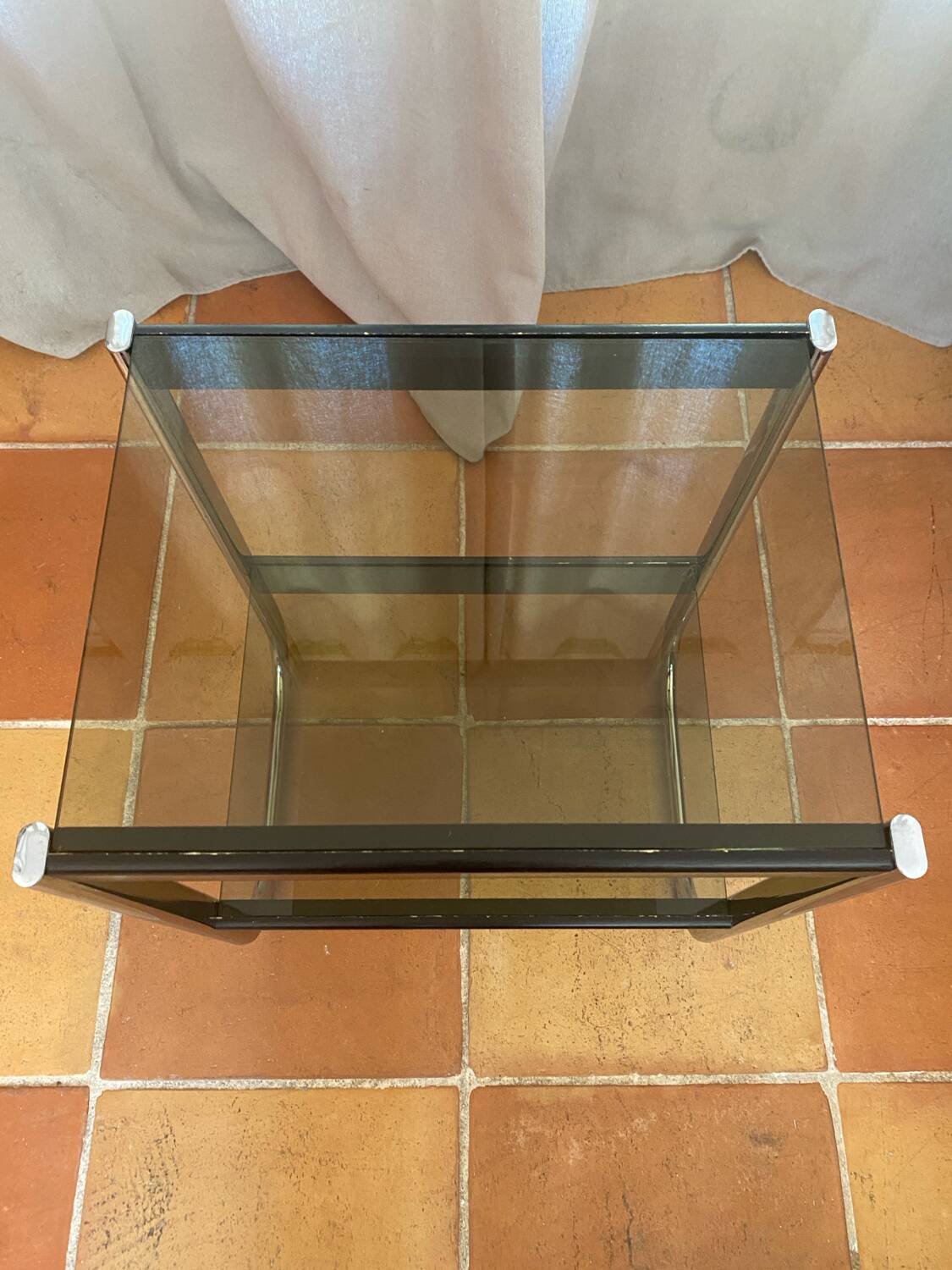 Serving trolley, side table, chrome metal and smoked glass, 1970s