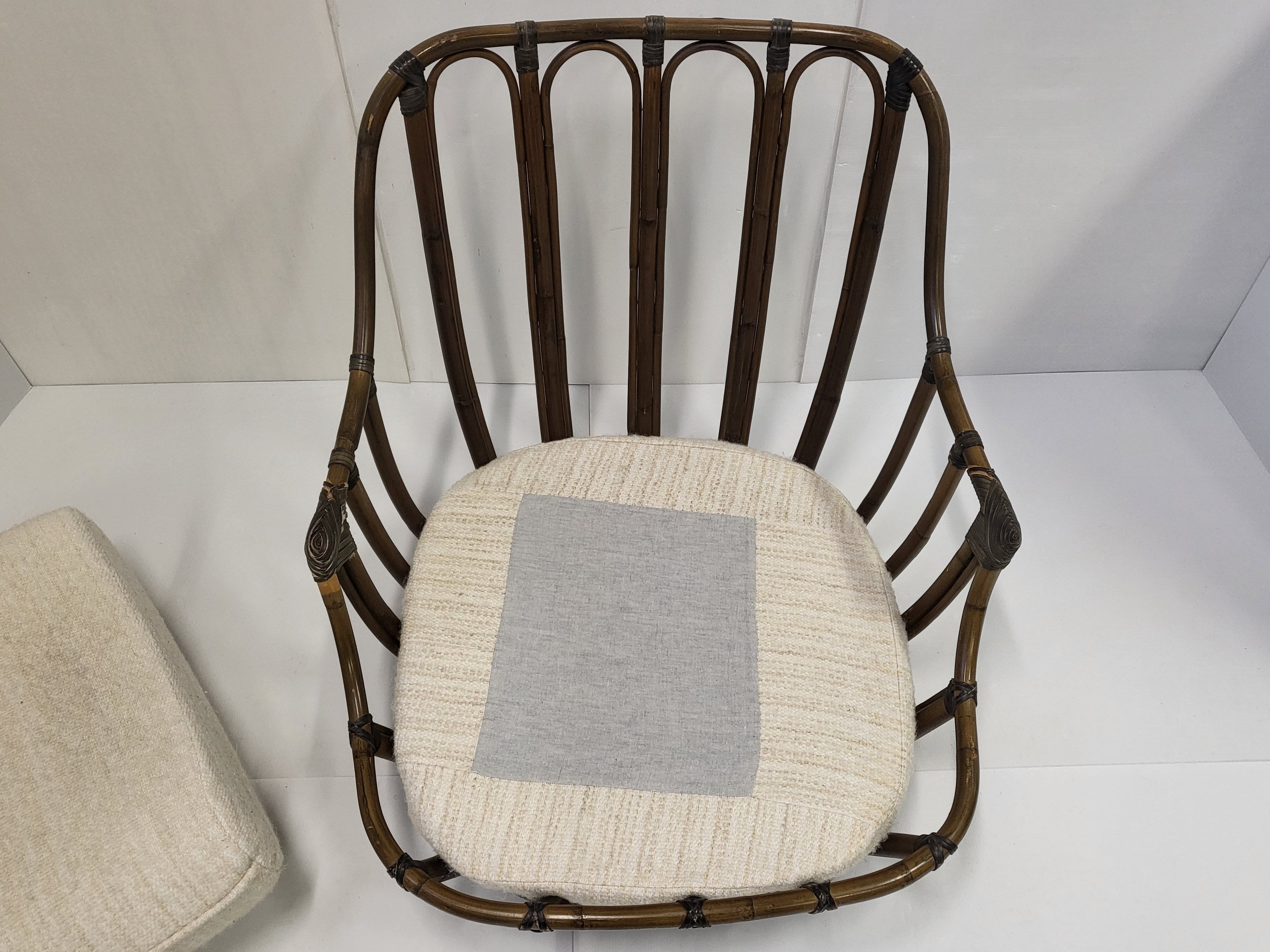 Fauteuil en rotin & laine vintage