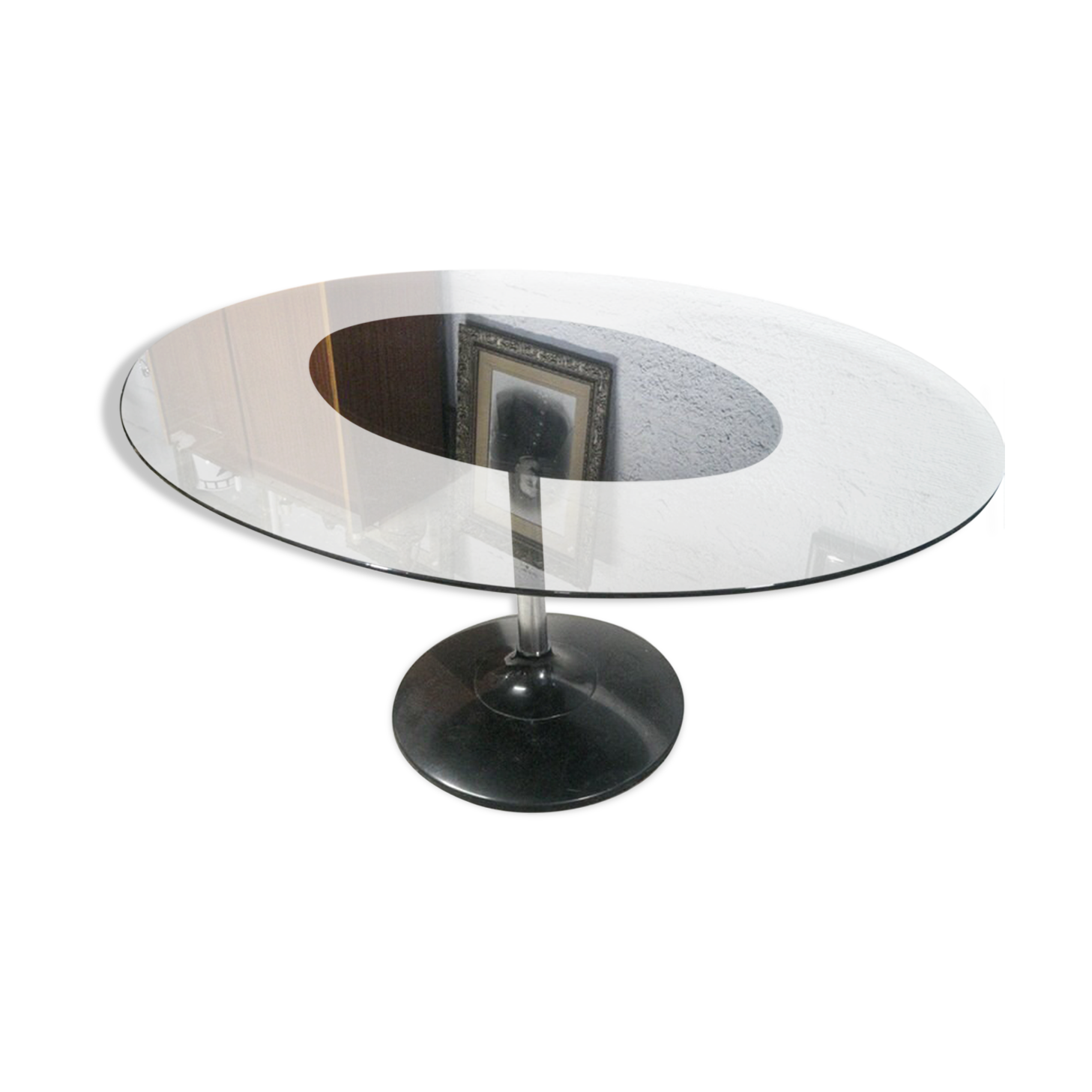 Vintage tulip foot table and smoked glass