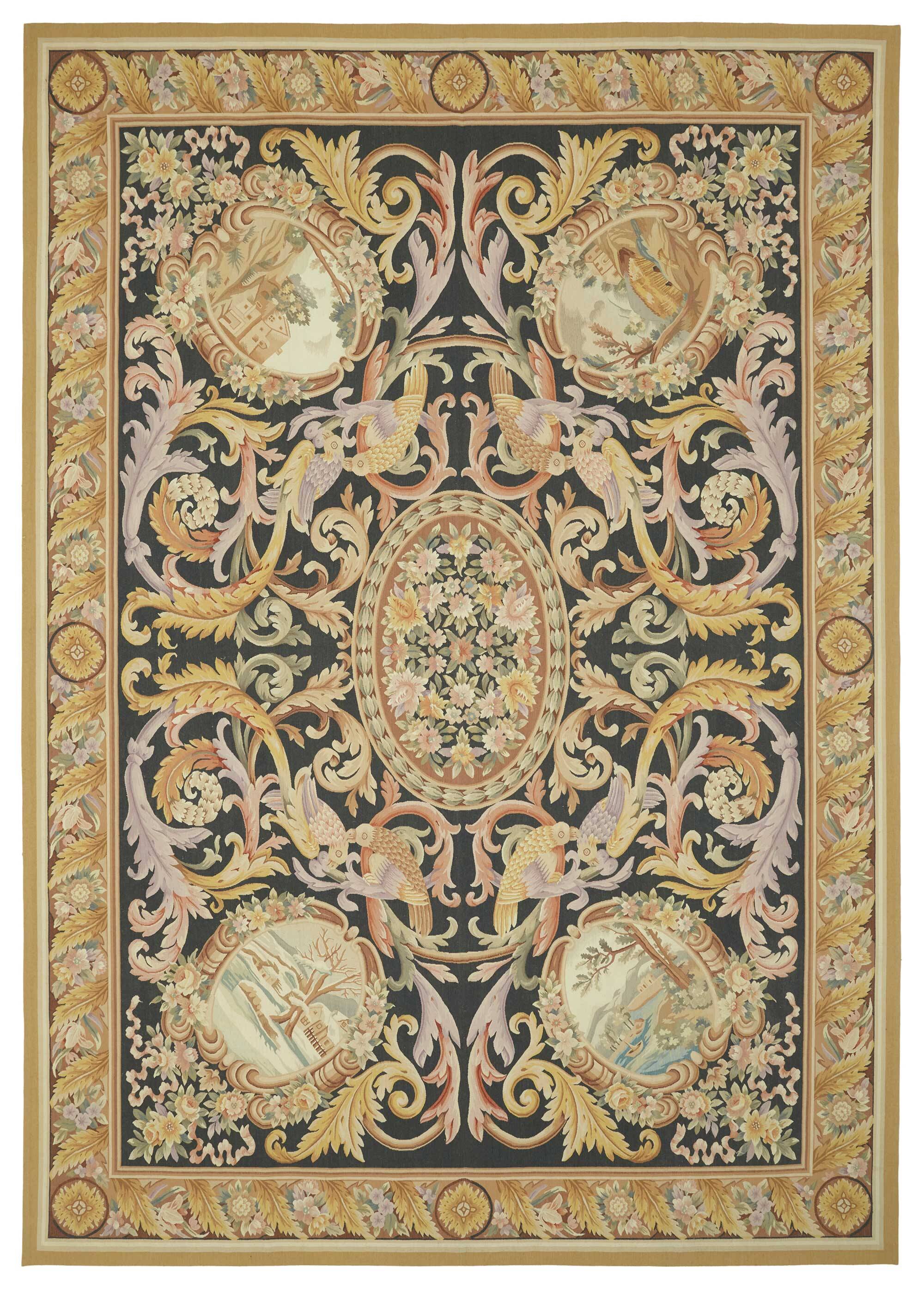Handmade European Vintage Aubusson Kilim 296 cm x 426 cm