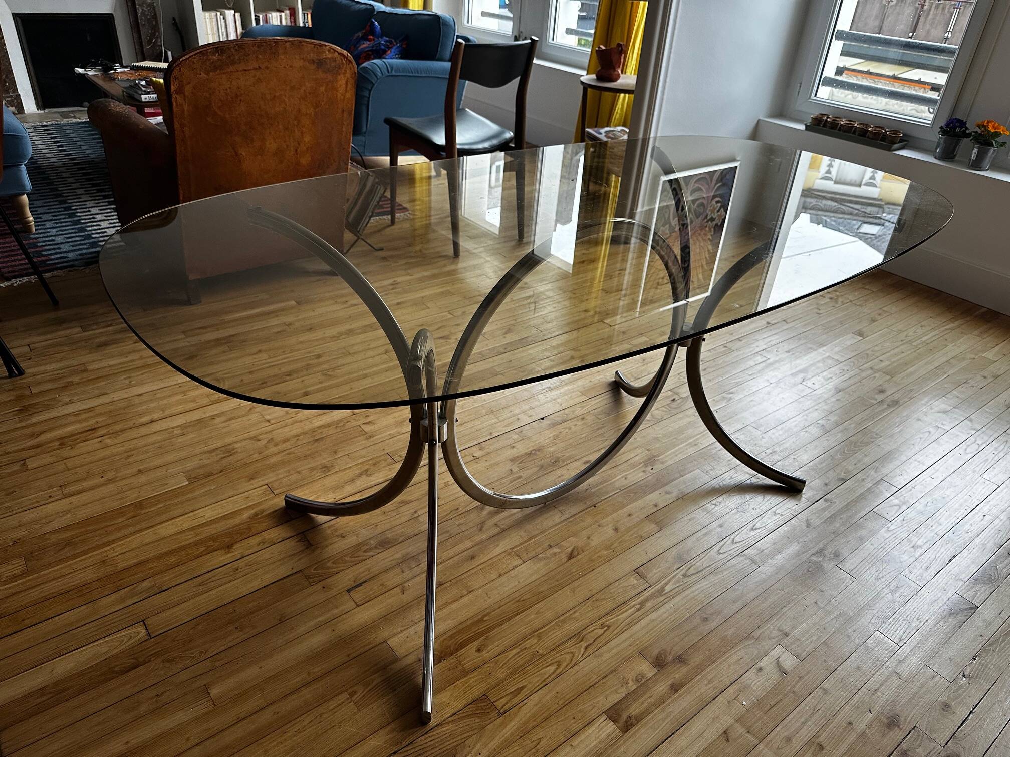 Glass and metal table