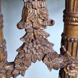 French baroque half-moon wall console with marble and six legs.