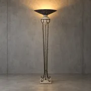 Neo classic forged floor lamp / metal shade / stone base / 1970s