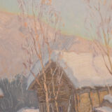 Post impressionist swedish snowscape with soft golden light