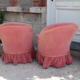 Pair of pink velvet toad armchairs
