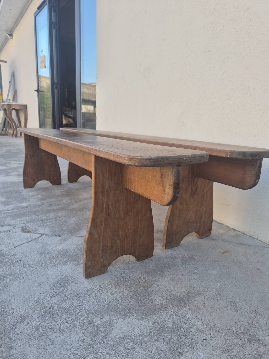 Pair of antique rustic farmhouse benches