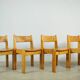 🟡 Vintage pine brutalist dining table chairs, Ate van APELDOORN, 1970s