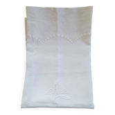 Large Monogrammed Pillowcase – Pure Cotton & Relief Embroidery – Early 20th Century