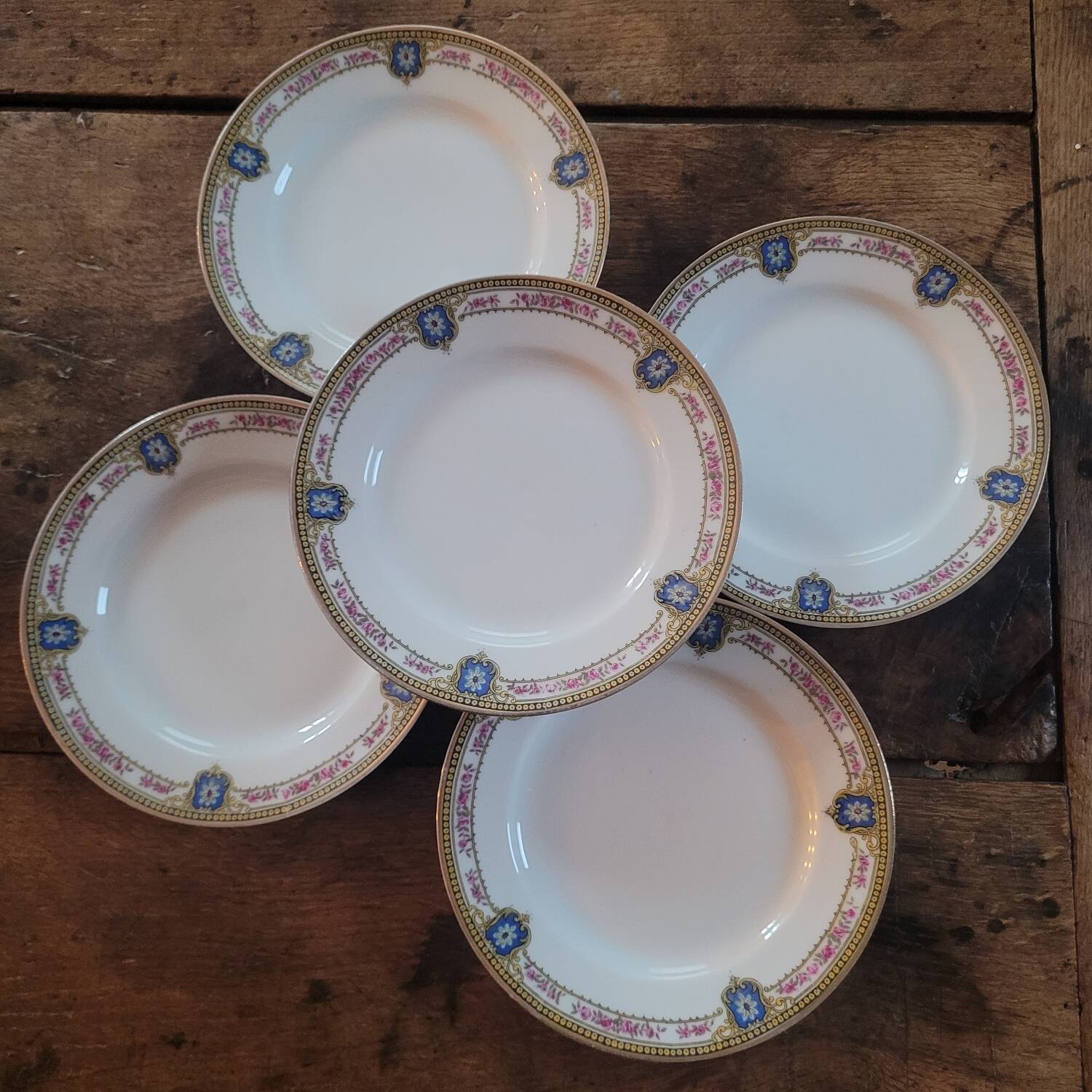 Set of 5 dessert plates – French Limoges porcelain, neo-style decor