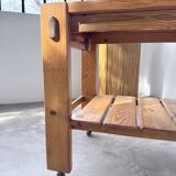 1980 pine wheeled console table