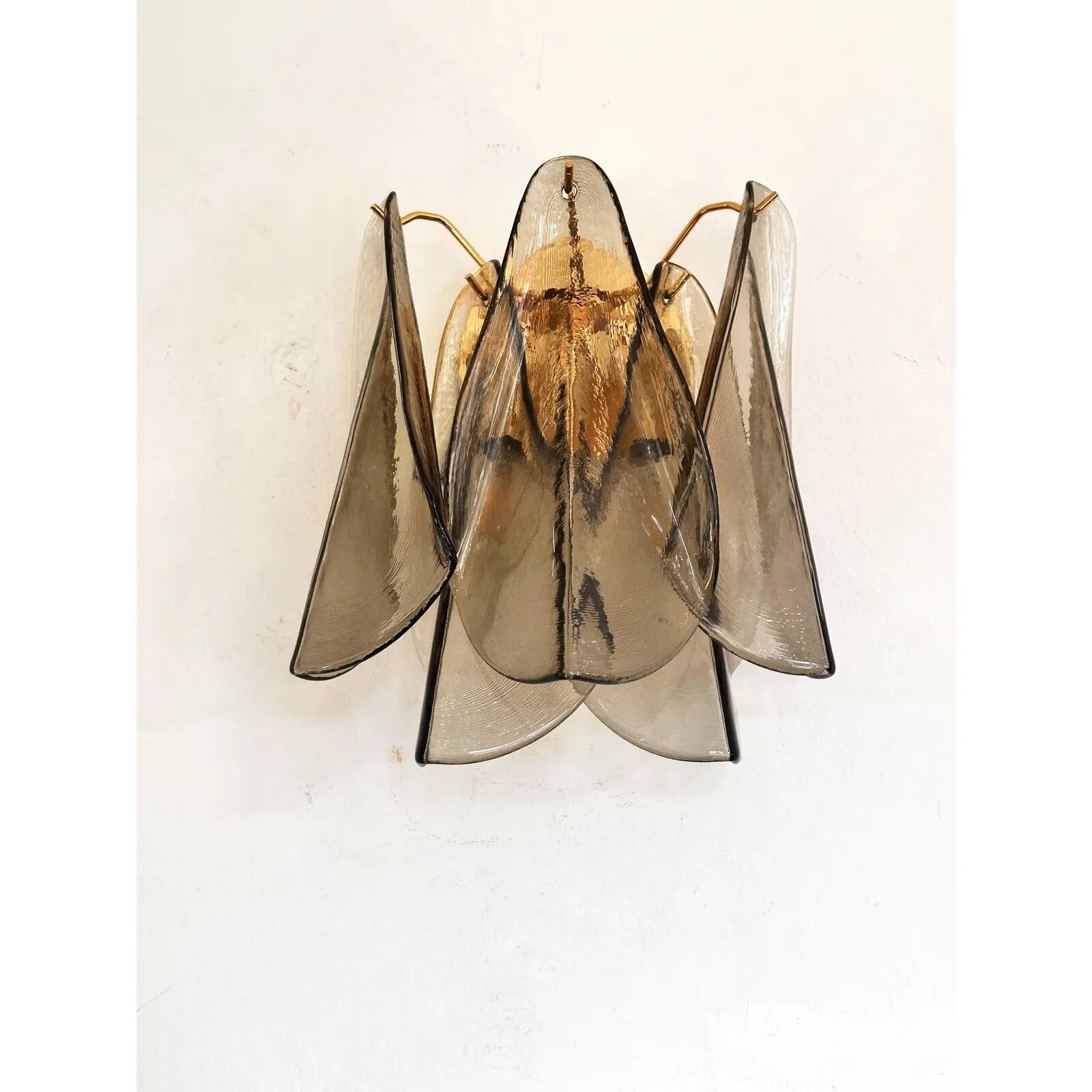 Modern Art Glass “Rondini” Wall Sconces in Smoked Fumè Murano Style