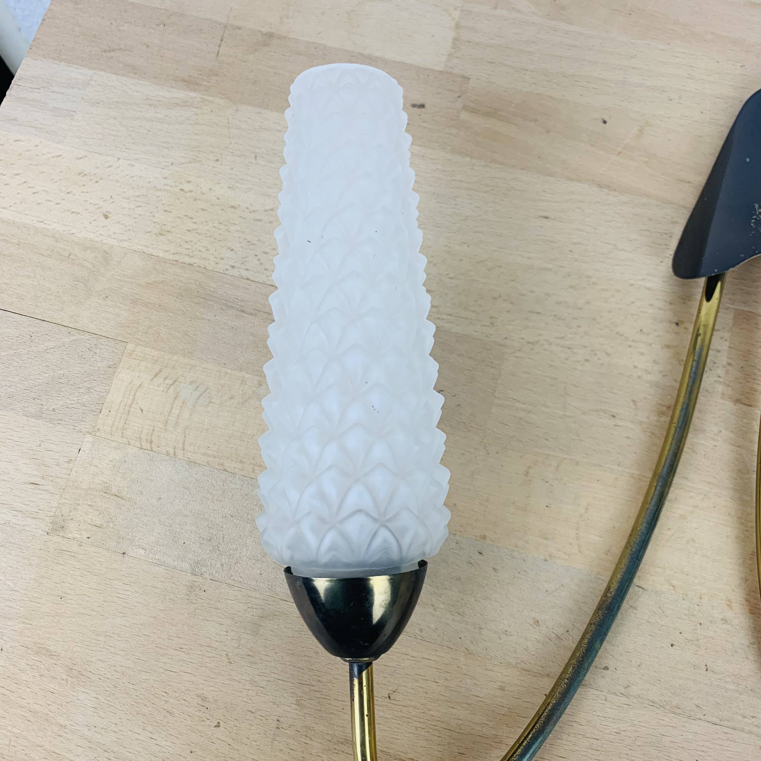 Double gold metal wall lamp and glass tulips, 1950s