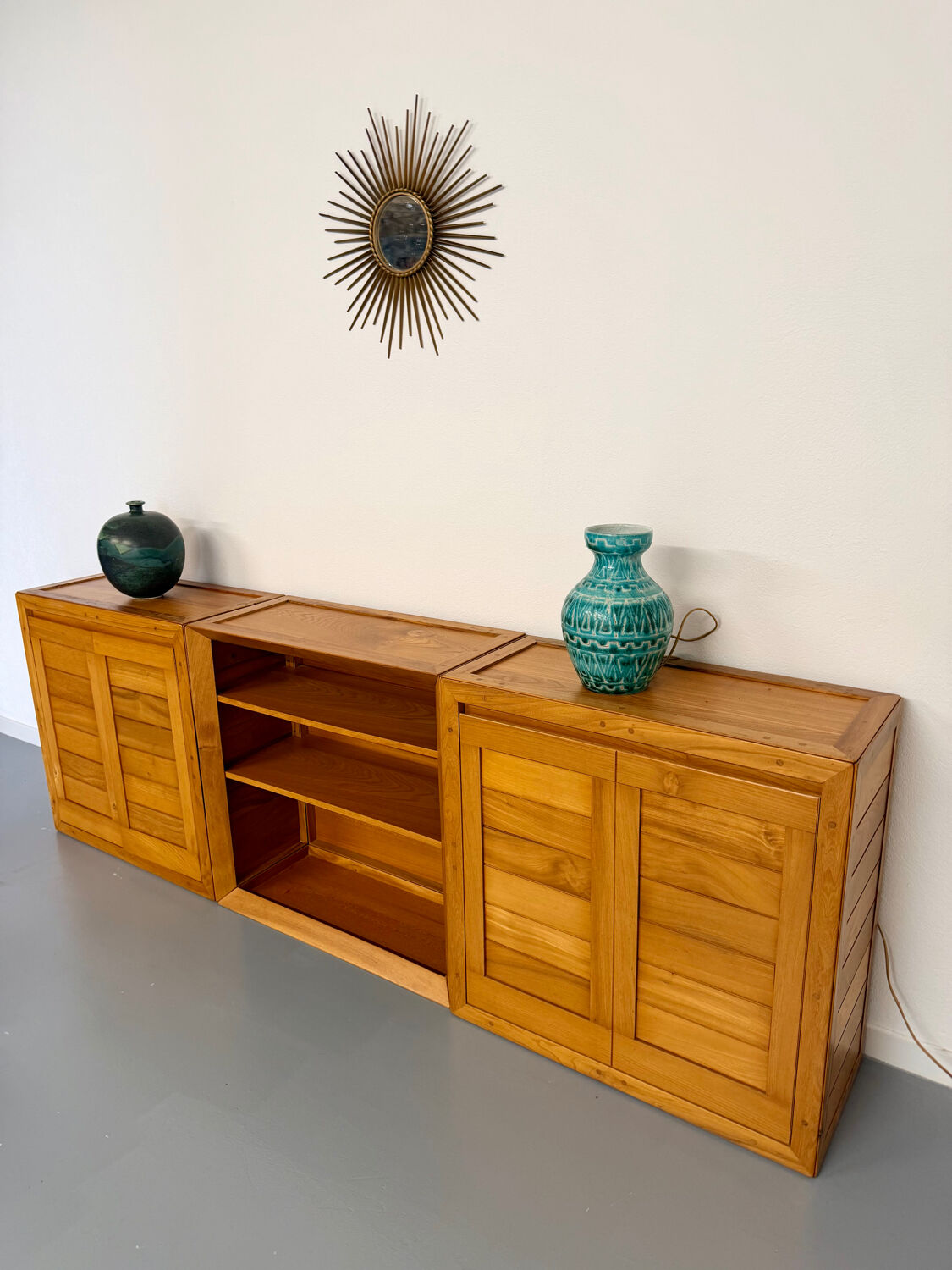 Modular sideboard Ateliers Chauvin solid wood design 70s