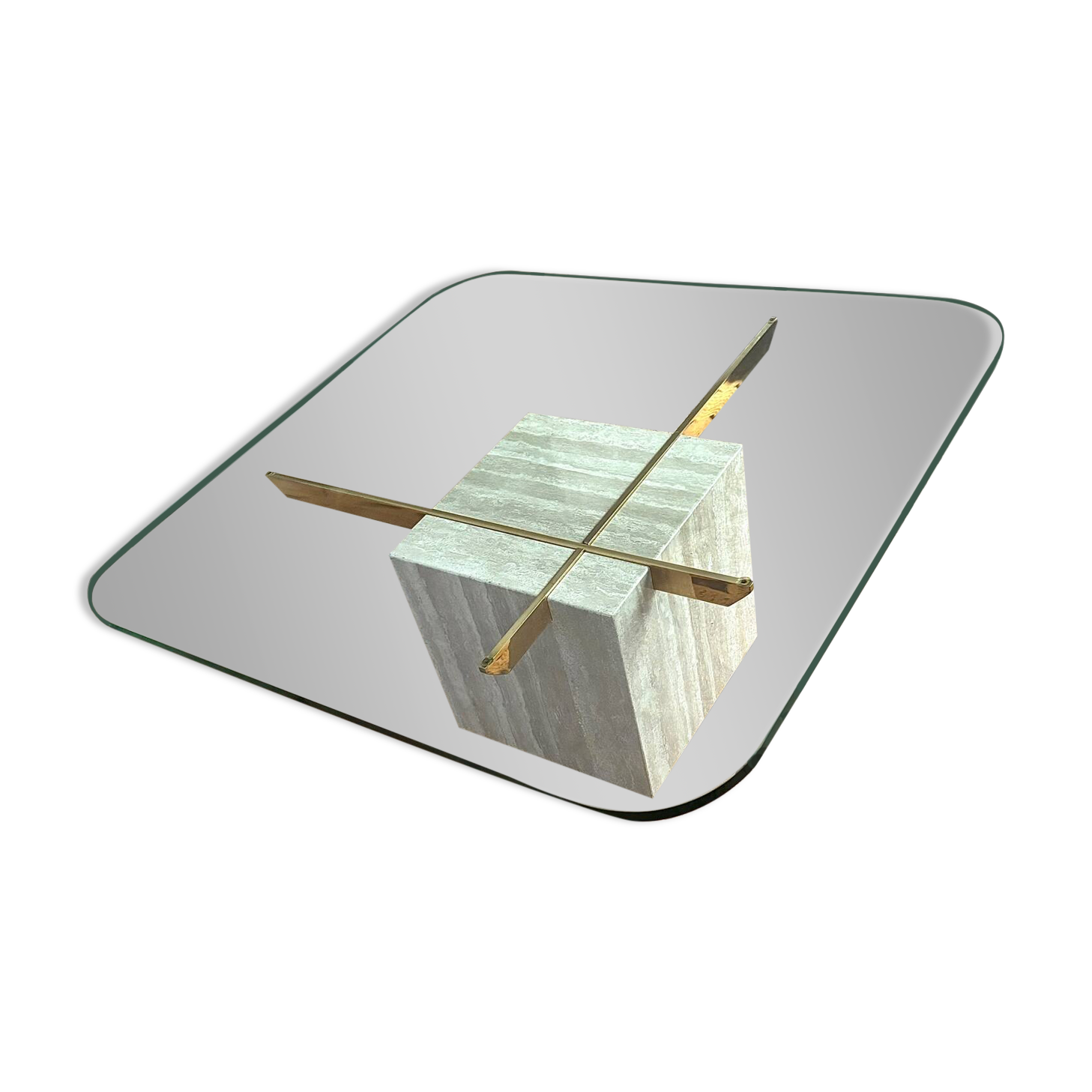 Artedi Italy 1970’s - coffee table brass,glass and travertin
