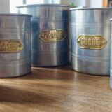 Series of 5 tin spice pots