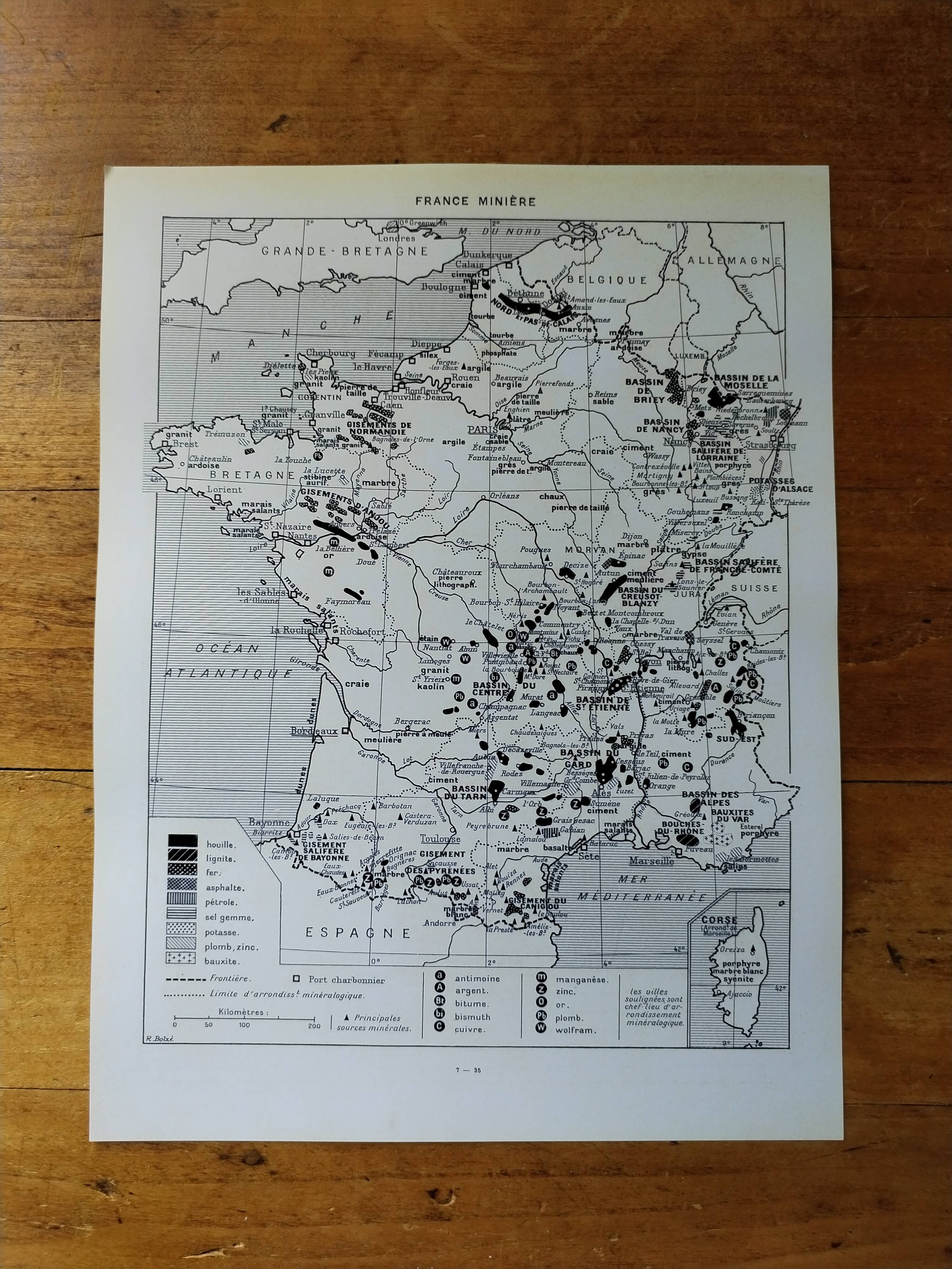 Original lithograph on France (geological + mining)