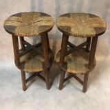 Lot de 4 tabourets modernistes rond en grosse paille