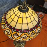 large 1920 bronze lamp with tiffany lampshade, 51x33 with 2 switches see photos