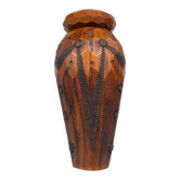 Vase breton en bois sculpté et laiton, Bretagne, France, 1960s