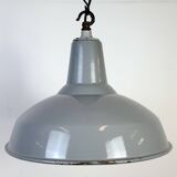 Industrial British Grey Enamel Factory Pendant Lamp, 1960s