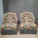 Pair of upholstered toad armchairs