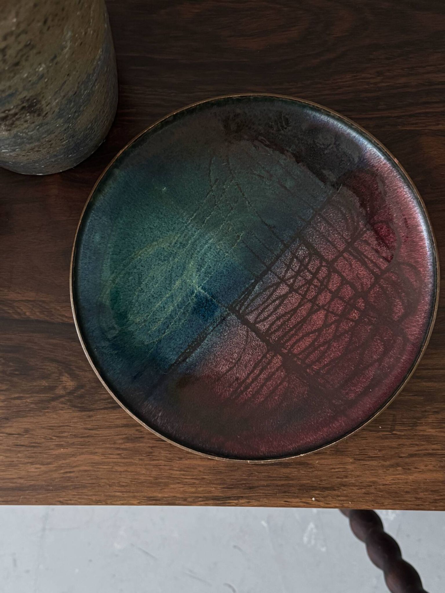 Scandinavian catchall bowl email on copper Bjørnstad Norway 1970