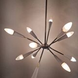 Stilnovo style 12 light Brass and White sputnik Chandelier