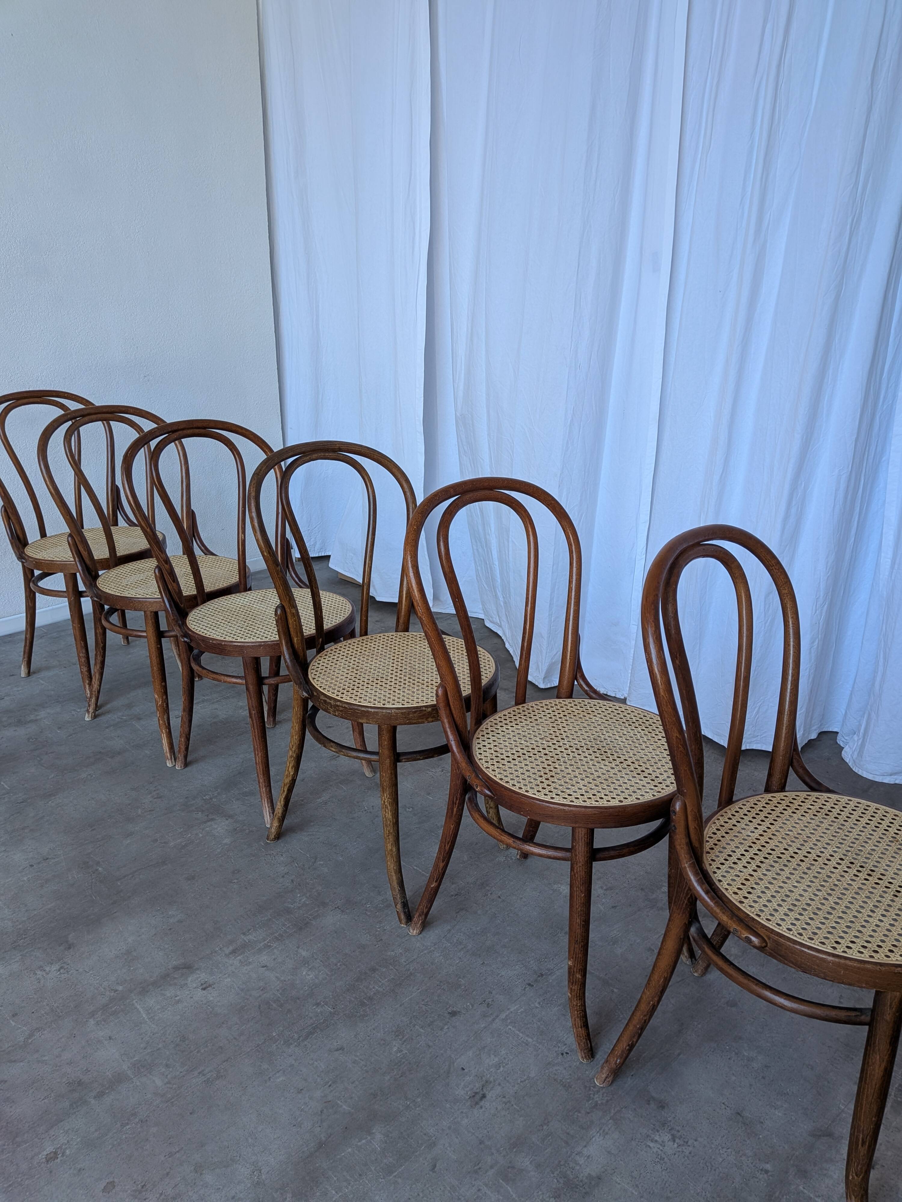 Set of 6 Bentwood Dining Chairs with Cane Seat / Bistro Thonet Style Chairs