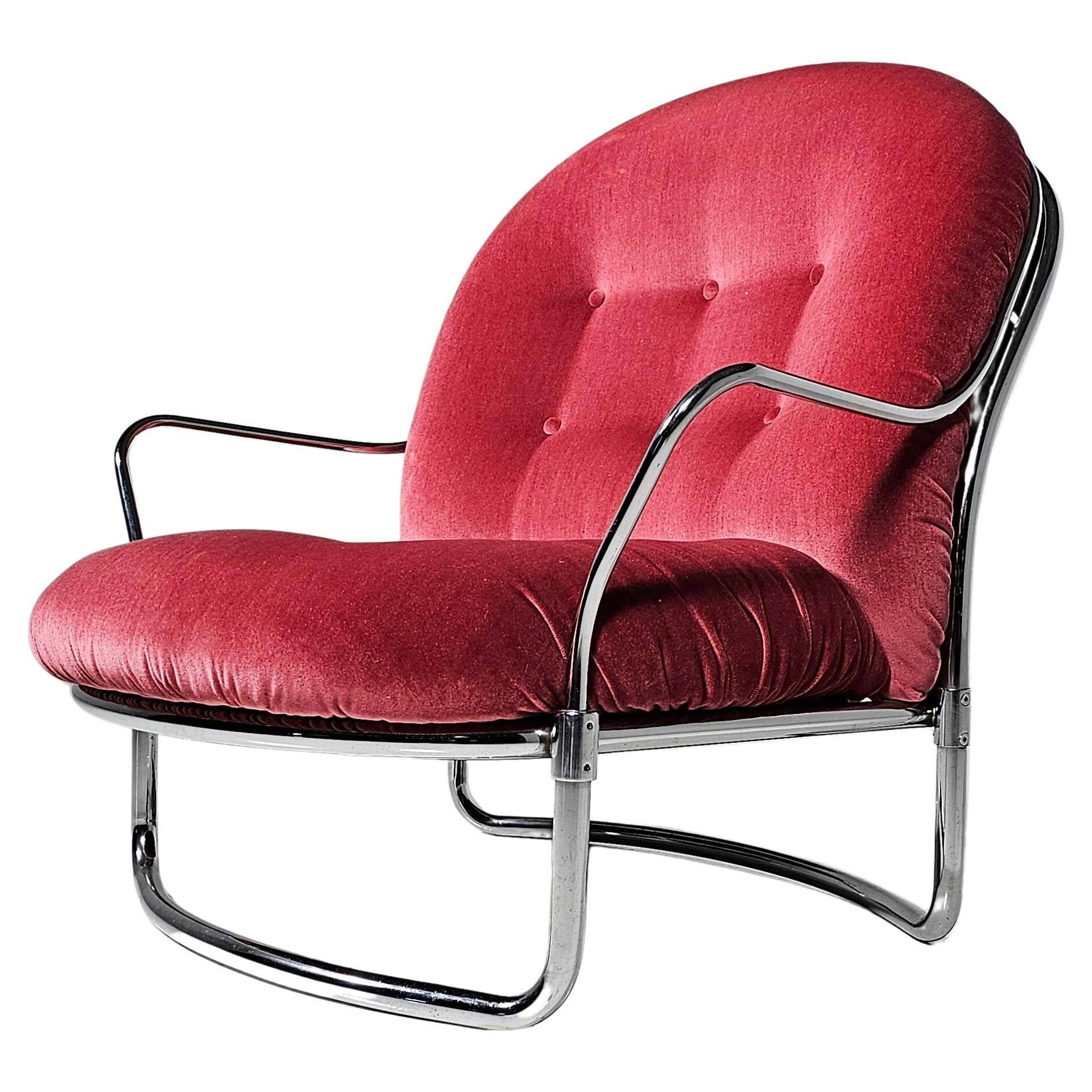 Pink velvet and chrome chaise longue Carlo de Carli for Cinova