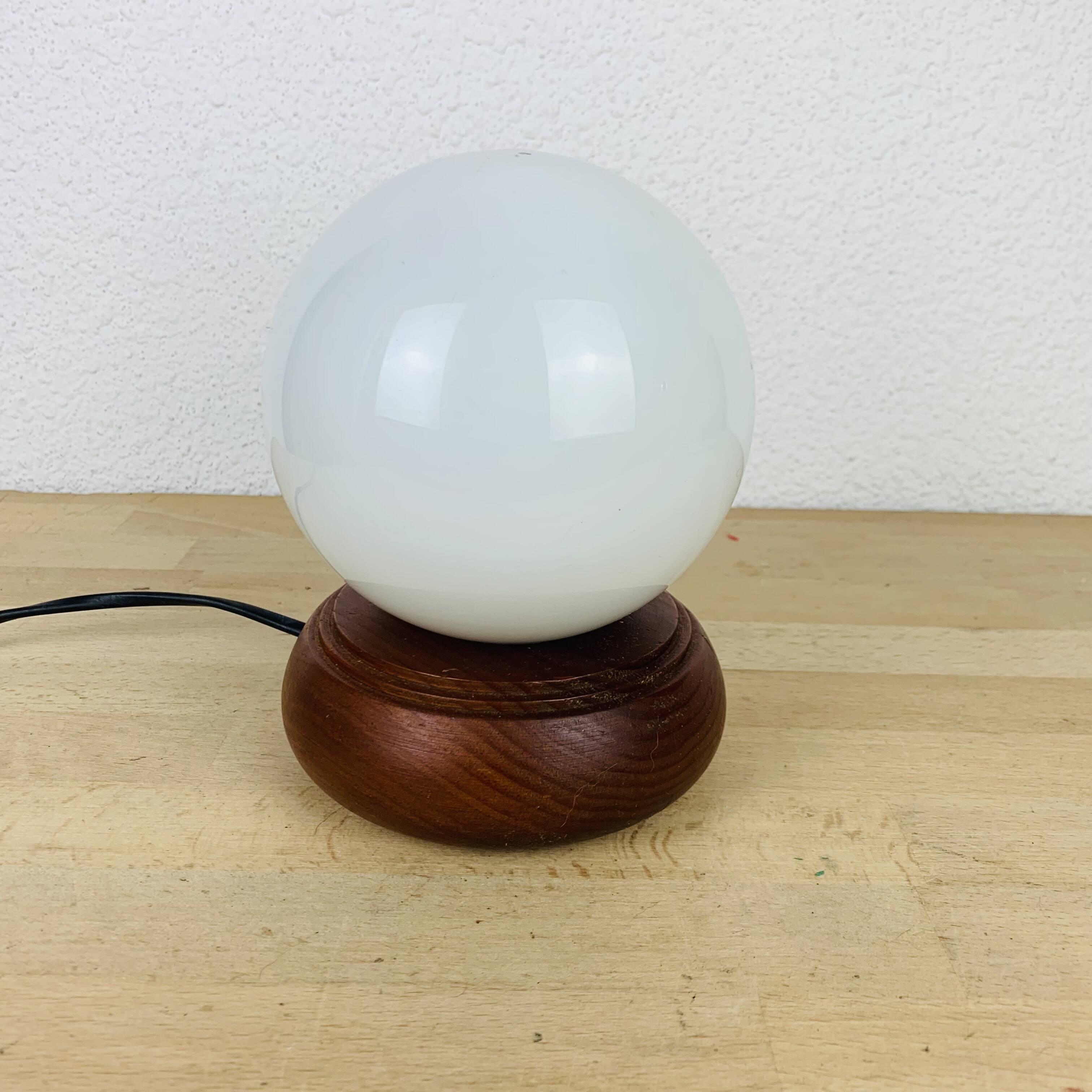 Opaline globe pine lamp from the 60s