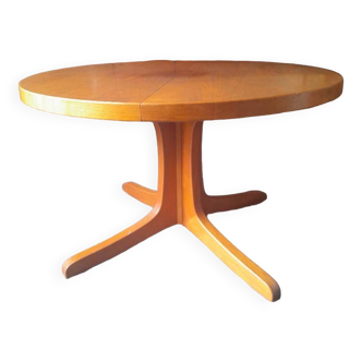 Table ronde bois avec 2 rallonges, table avec pied central étoile