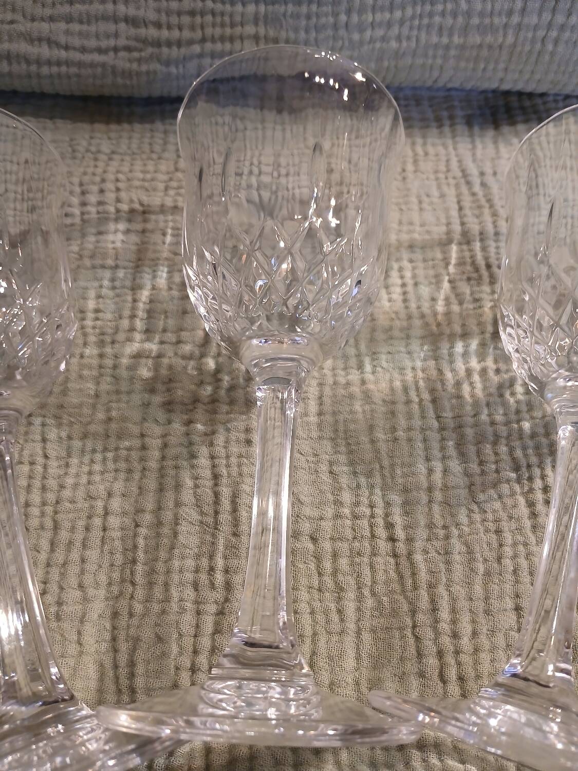 3 antique crystal stemmed glasses