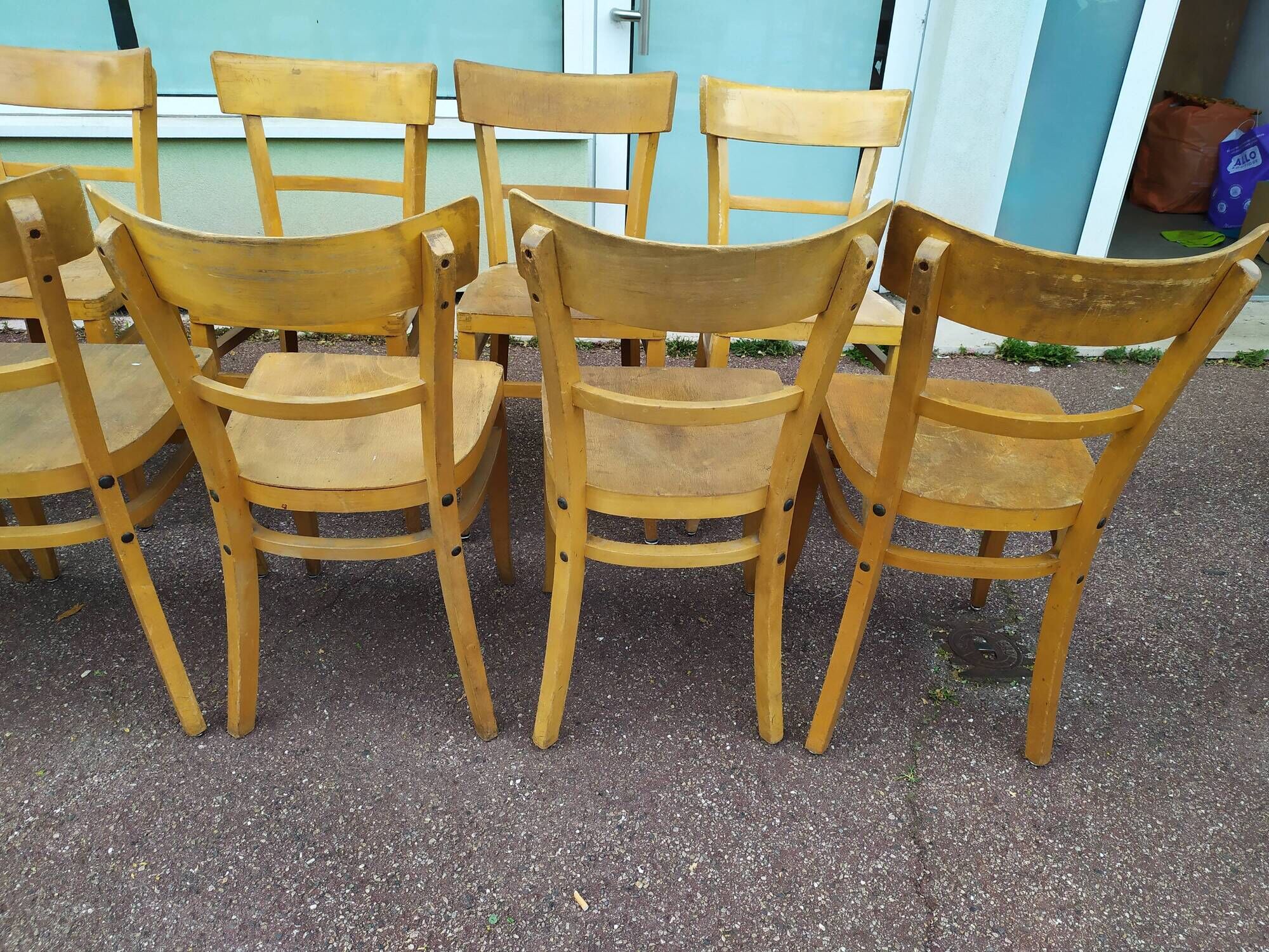 Lot de 12 chaises de bistrot bar bois vintage luterma