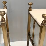 Pair of Brass and White Lacquered Nightstands with Marble Tops, Italy