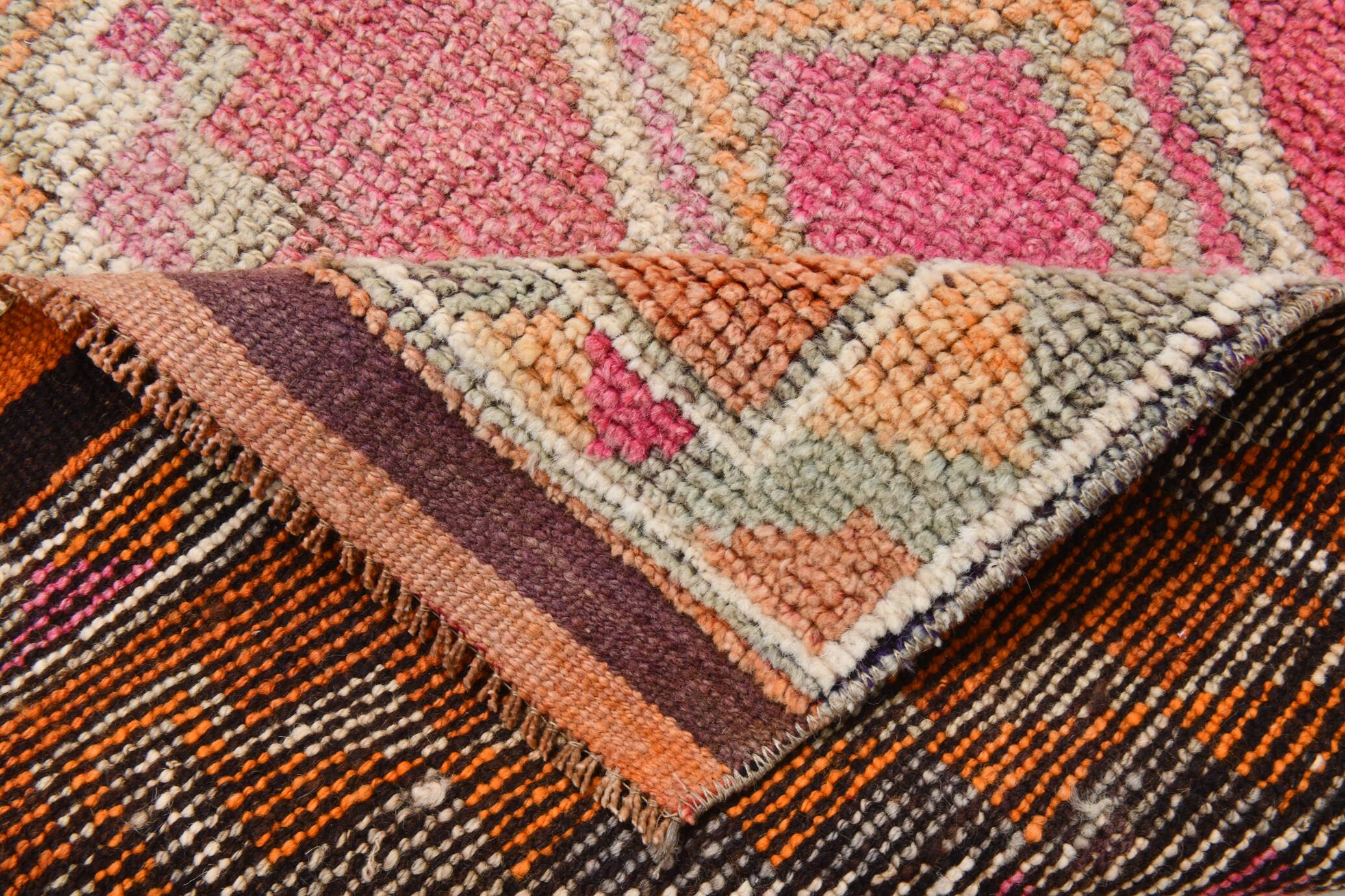 3x12 Pumpkin Orange & Pink Turkish Runner Rug, 83x392Cm