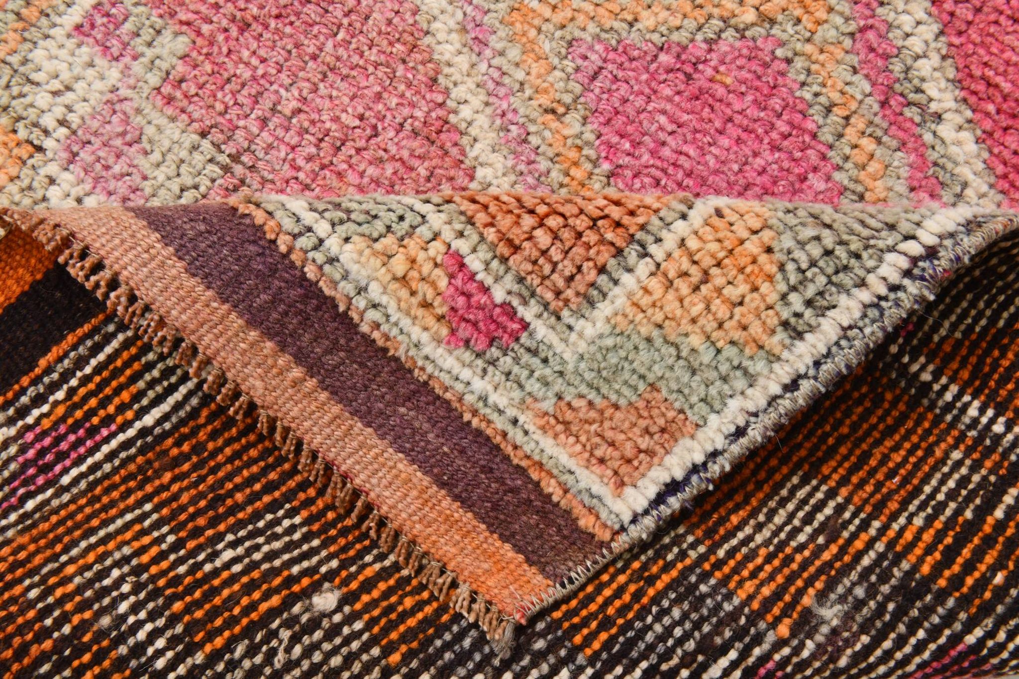 3x12 Pumpkin Orange & Pink Turkish Runner Rug, 83x392Cm