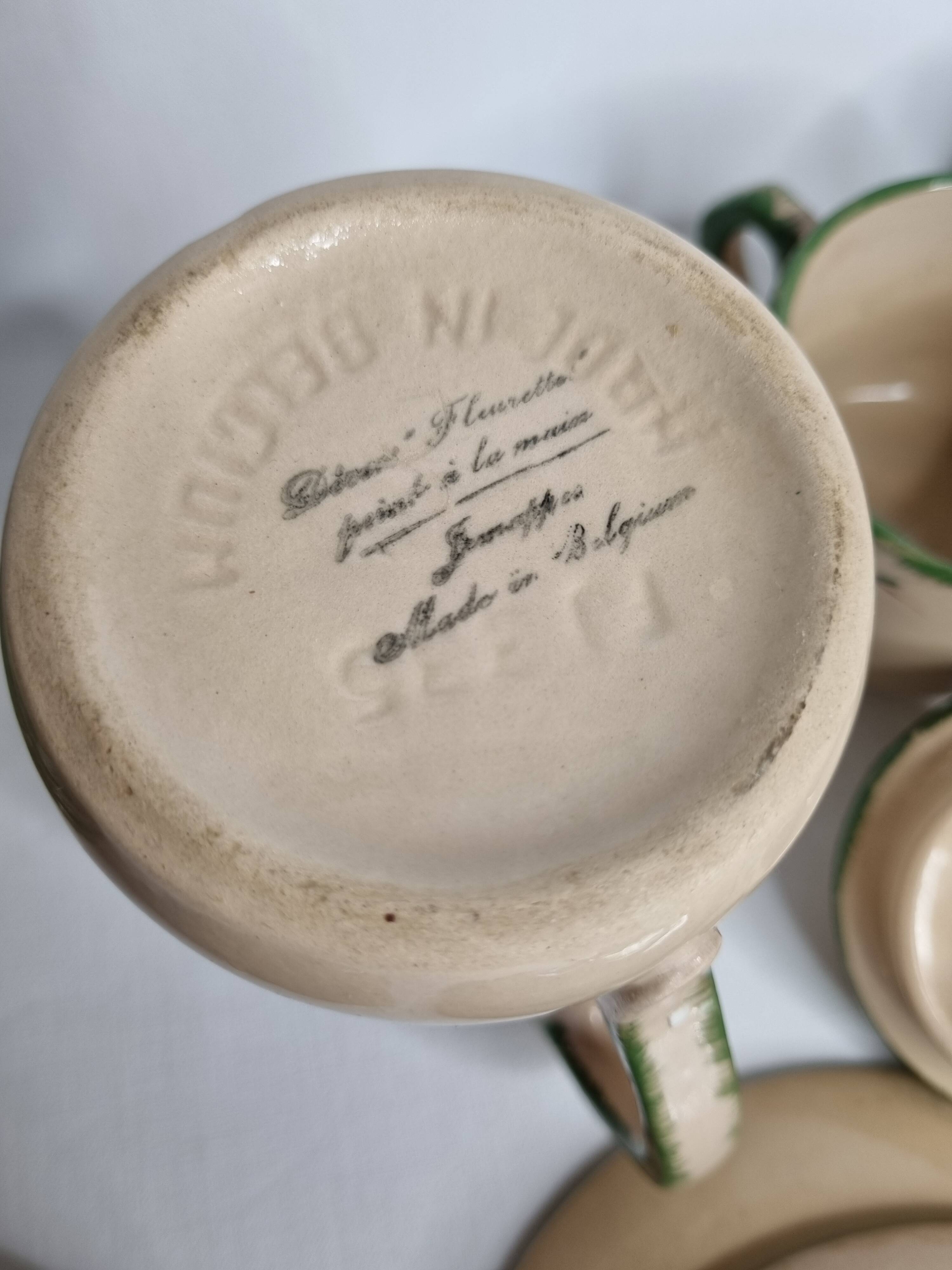 Enamelled earthenware coffee service, Jemappes, Belgium, 9 cups