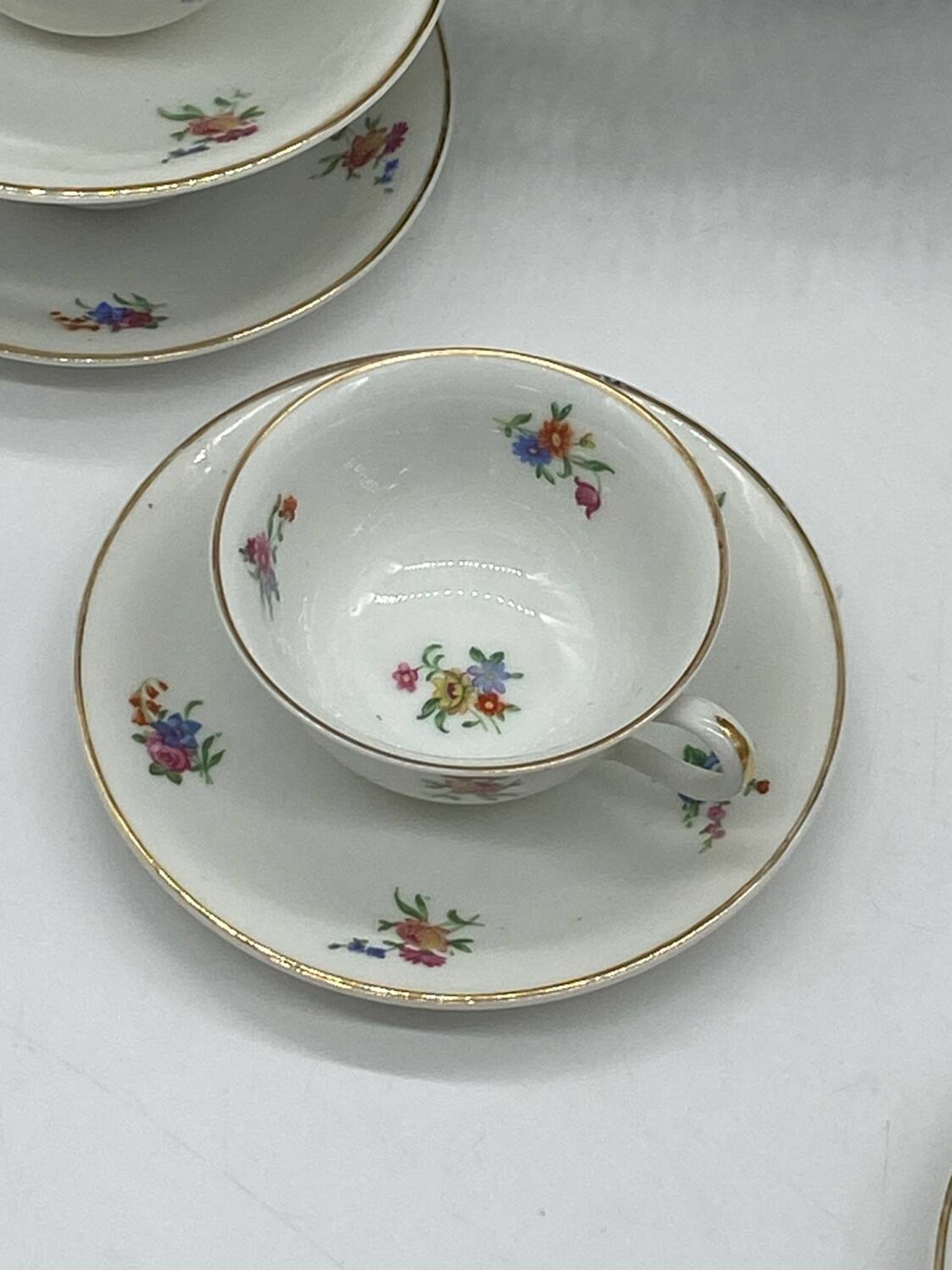 Antique Charles Ahrenfeldt porcelain service, flowers / floral / gilding