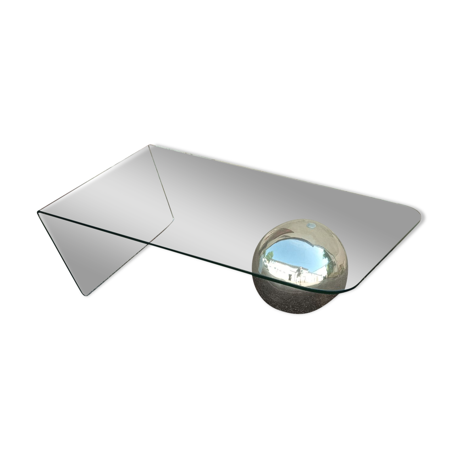 Vintage glass coffee table and metal globe