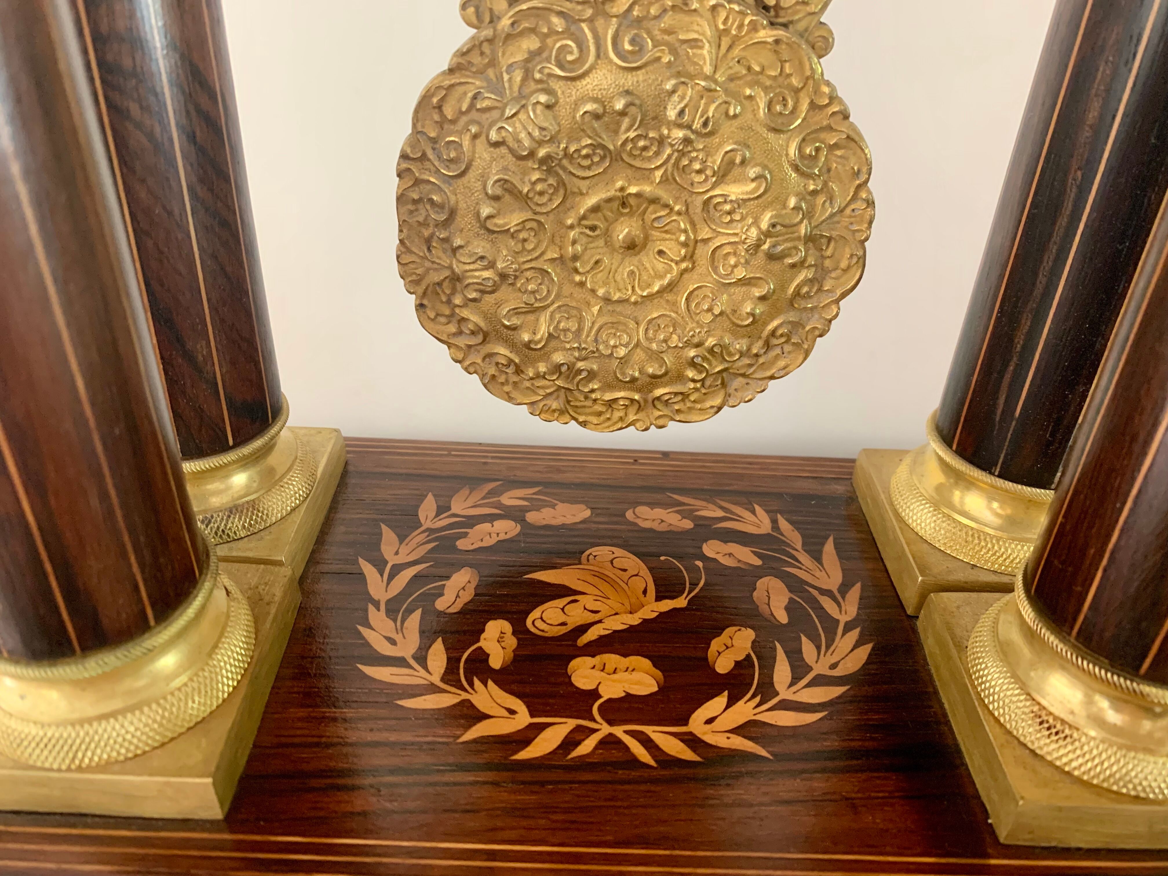 Pendant portico of period charles x, in marquetry butterfly and gilded bronze nineteenth