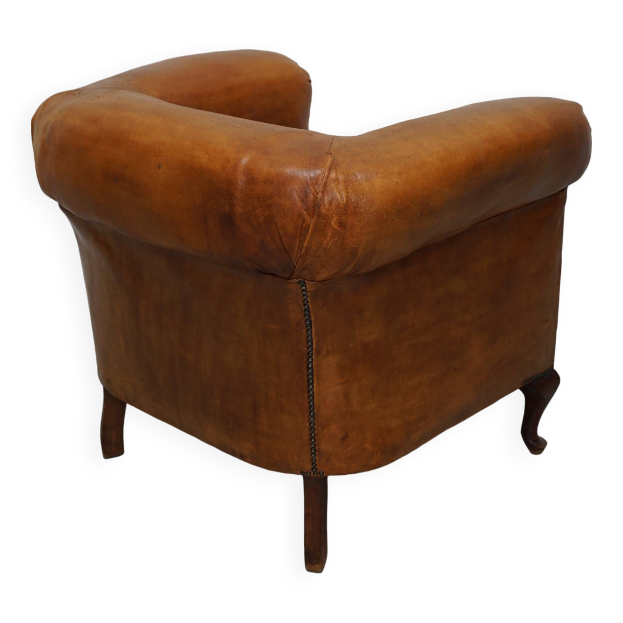 Fauteuil Club Vintage en Cuir Couleur Cognac, Pays-Bas